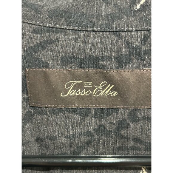 Tasso Elba Silk Button Front Hawaiian Shirt Black Beige Sz Large Feather Print - Picture 5 of 10